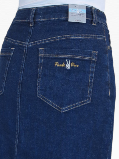 Stretch Denim Jeans Maxi Skirt Soft Wash Indigo Blue