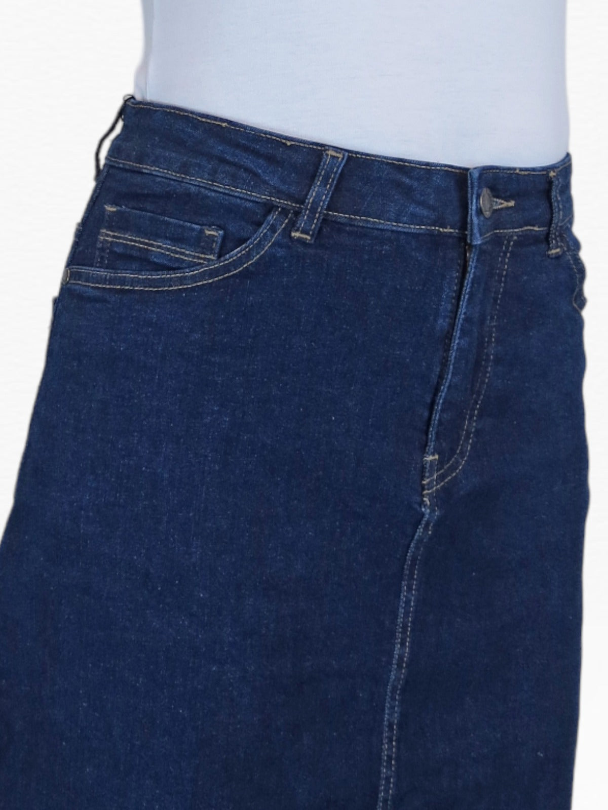 Stretch Denim Jeans Maxi Skirt Soft Wash Indigo Blue