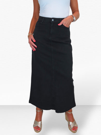 Stretch Denim Jeans Maxi Skirt Black