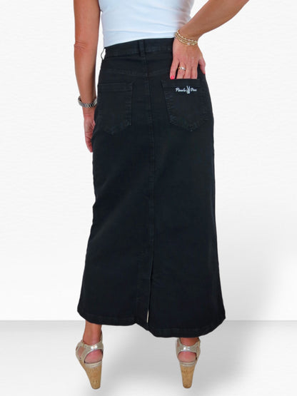 Stretch Denim Jeans Maxi Skirt Black