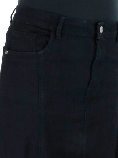 Stretch Denim Flared Maxi Skirt Black