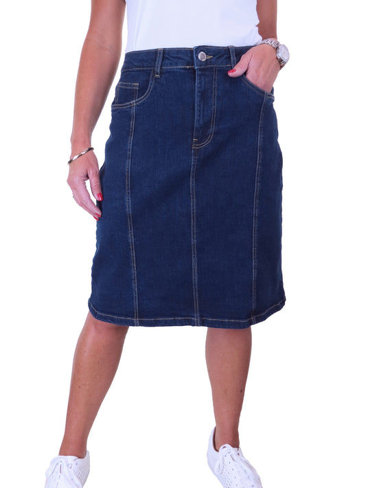 Women's Stretch Denim A Line Skirt Indigo Dark Blue