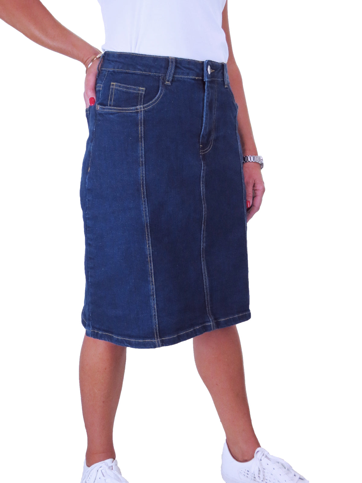 Women's Stretch Denim A Line Skirt Indigo Dark Blue