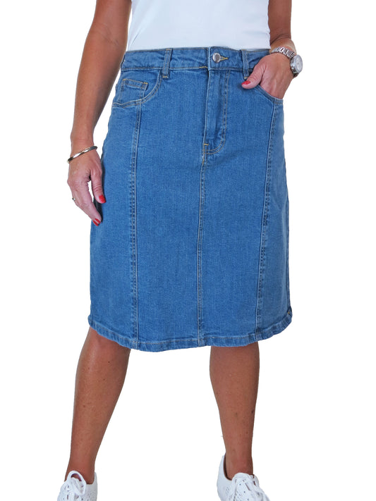 Women's Stretch Denim A Line Skirt Mid Blue