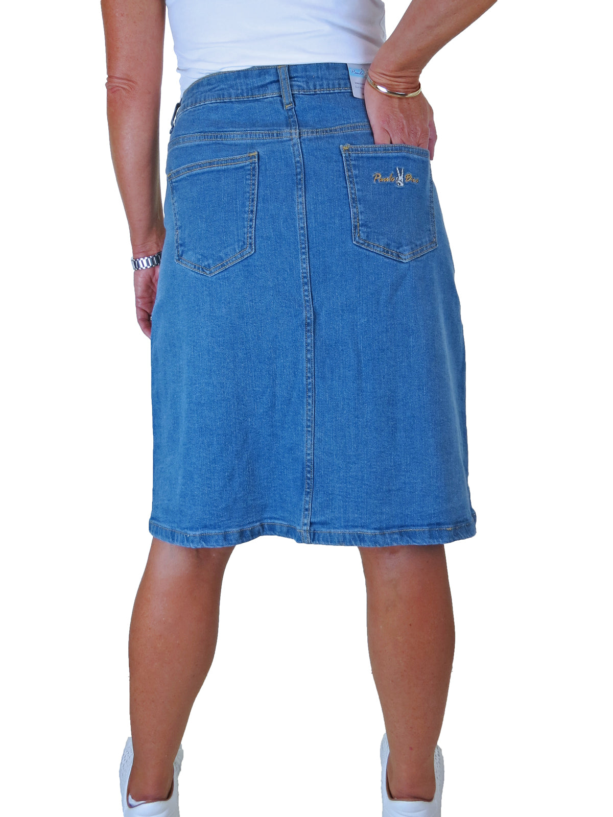 Women's Stretch Denim A Line Skirt Mid Blue