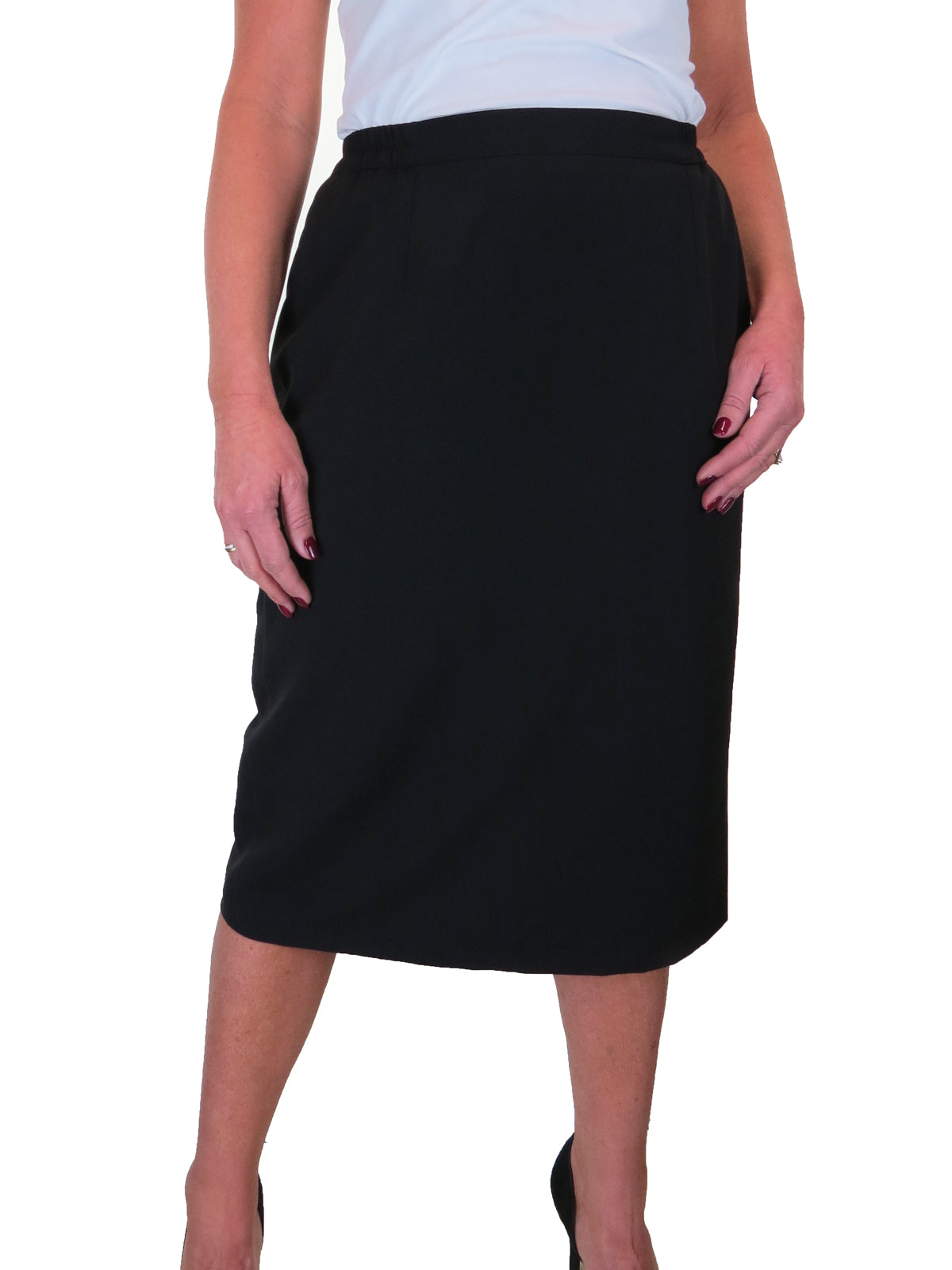 Fully Lined Smart Pencil Skirt With Elastic Waist Black
