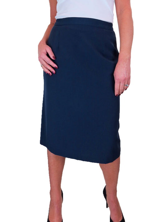 Fully Lined Smart Pencil Skirt With Elastic Waist Navy Blue