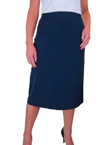 Fully Lined Smart Pencil Skirt With Elastic Waist Navy Blue