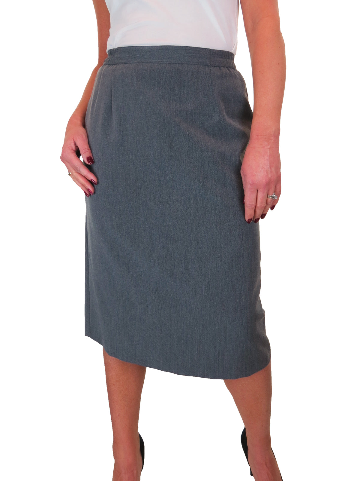 Fully Lined Smart Pencil Skirt With Elastic Waist Marl Grey