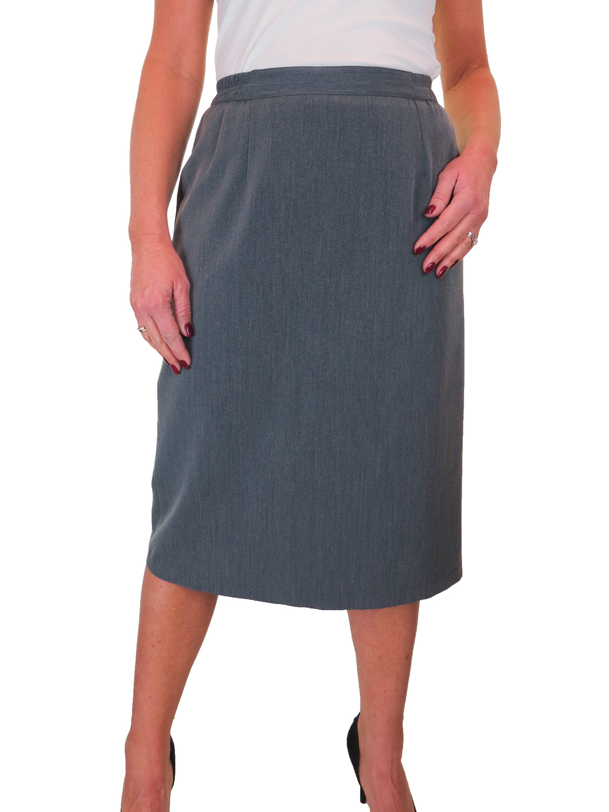 Fully Lined Smart Pencil Skirt With Elastic Waist Marl Grey
