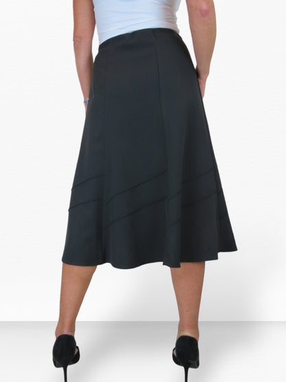 Smart Fully Lined A Line Skirt Elasticated Waist 30" Long Black