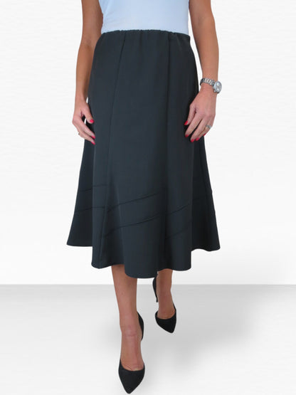 Smart Fully Lined A Line Skirt Elasticated Waist 30" Long Black