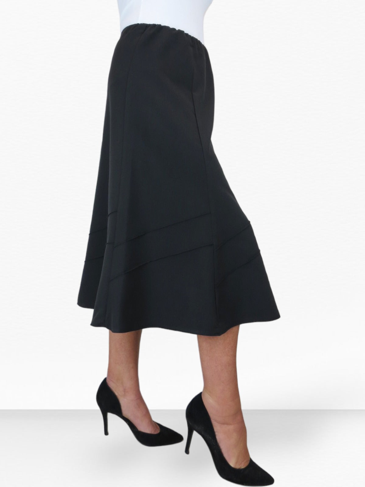 Smart Fully Lined A Line Skirt Elasticated Waist 30" Long Black