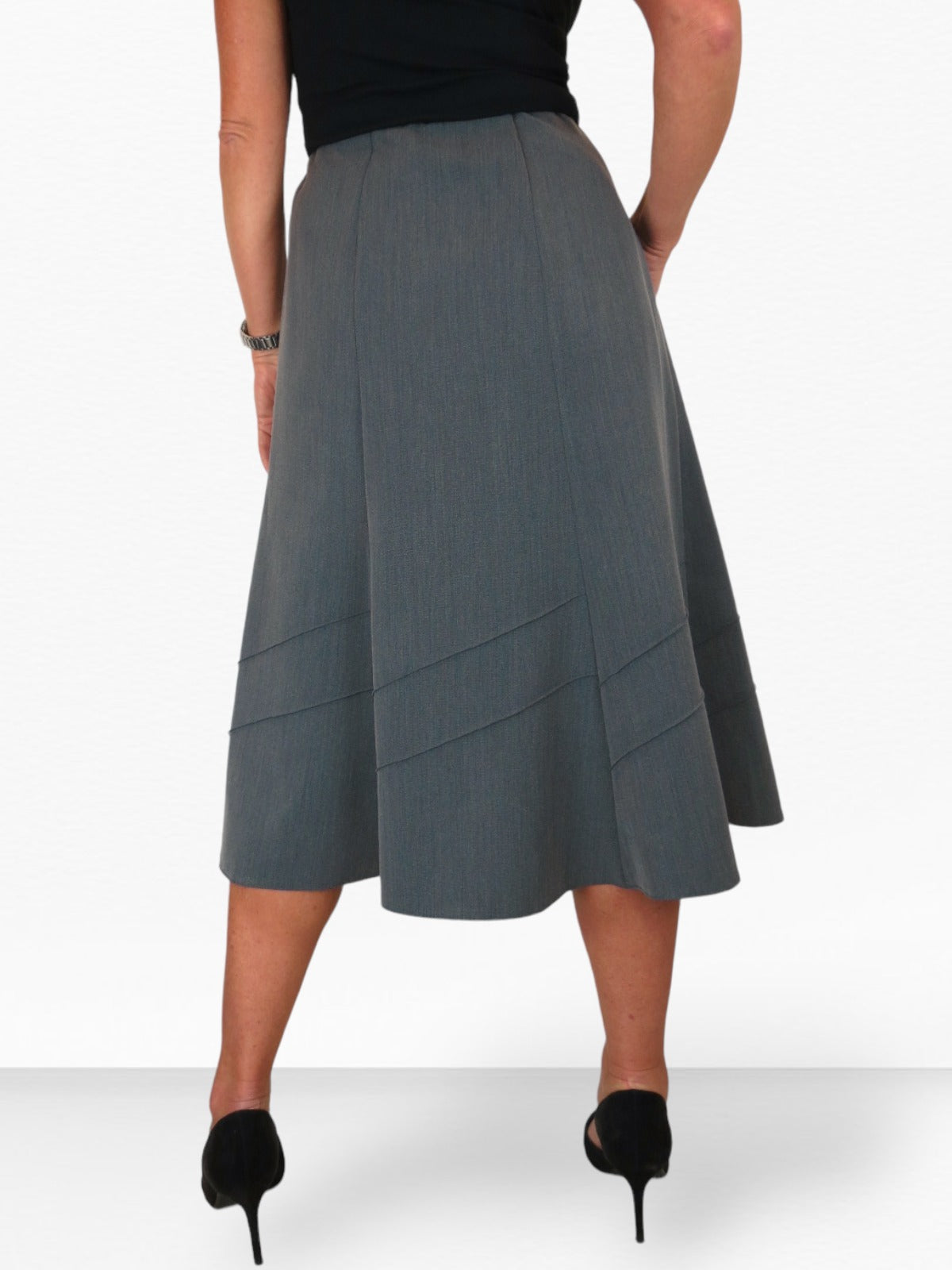 Smart Fully Lined A Line Skirt Elasticated Waist 30" Long Marl Grey