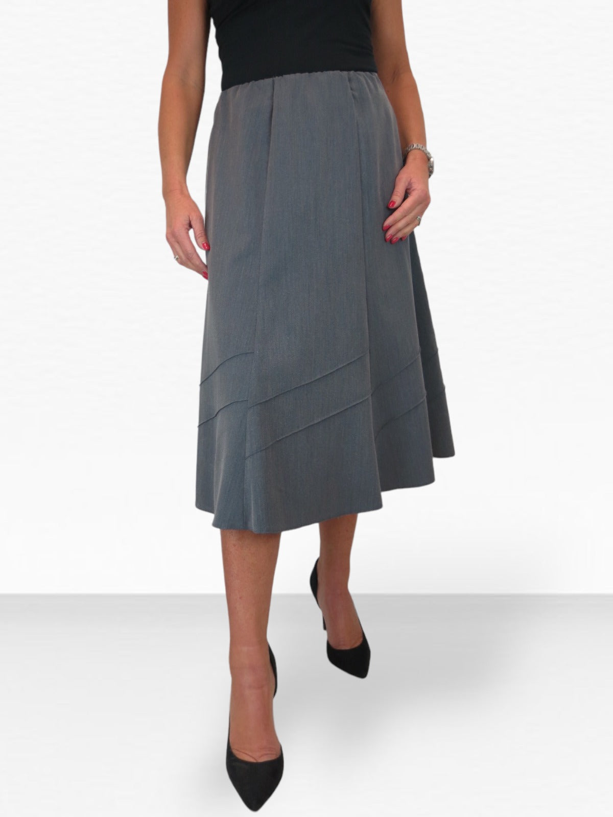 Smart Fully Lined A Line Skirt Elasticated Waist 30" Long Marl Grey