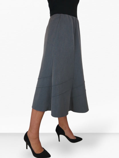 Smart Fully Lined A Line Skirt Elasticated Waist 30" Long Marl Grey