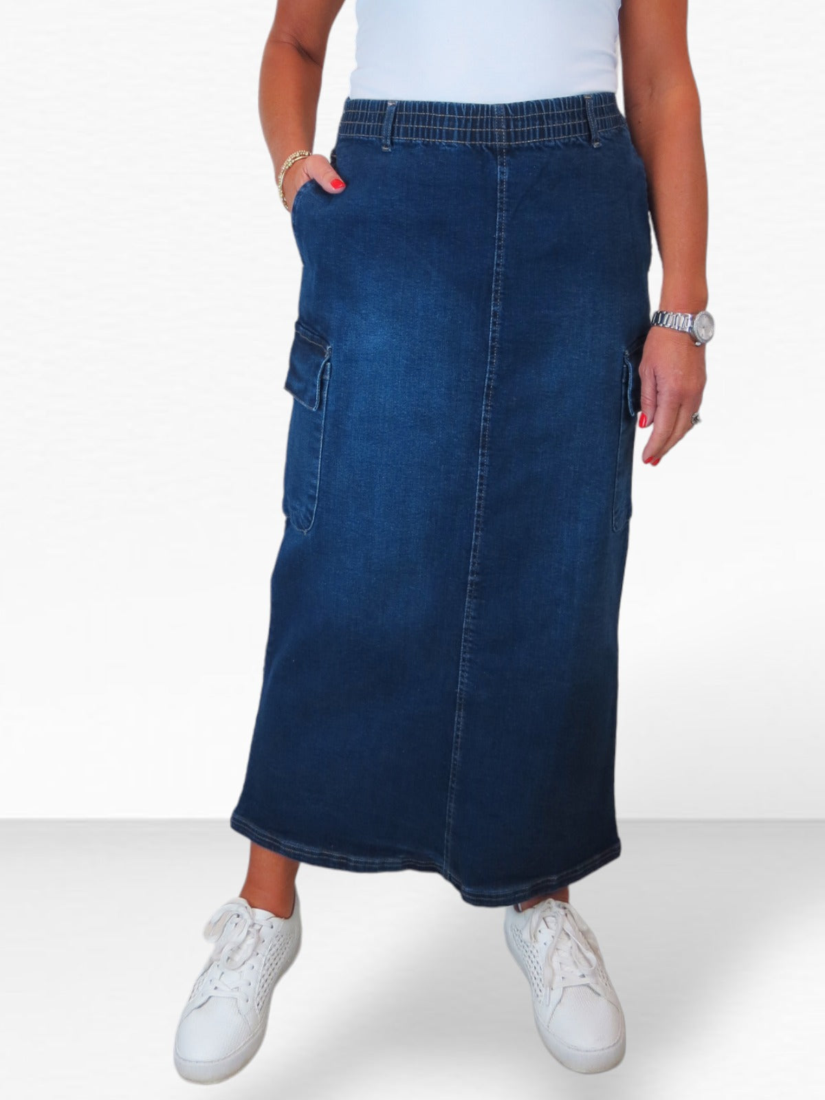 Women's Cargo Maxi Skirt Dark Blue Faded