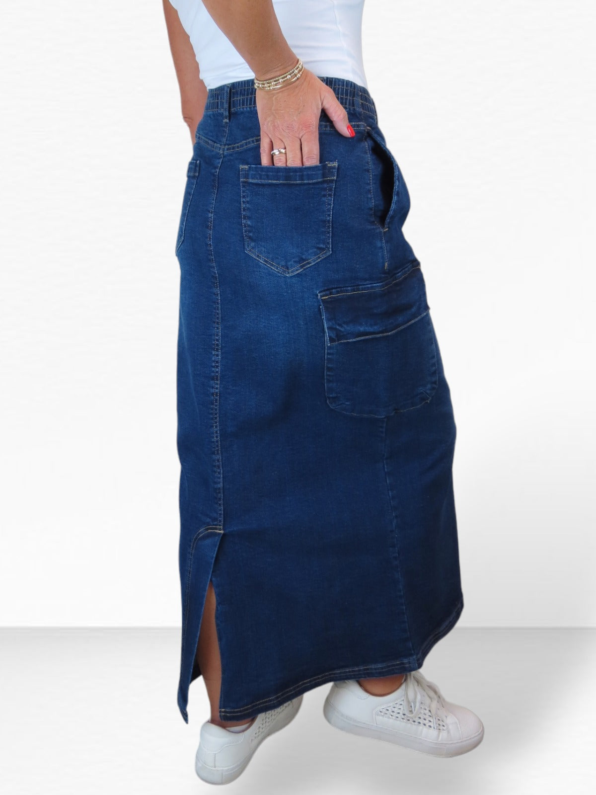 Women's Cargo Maxi Skirt Dark Blue Faded