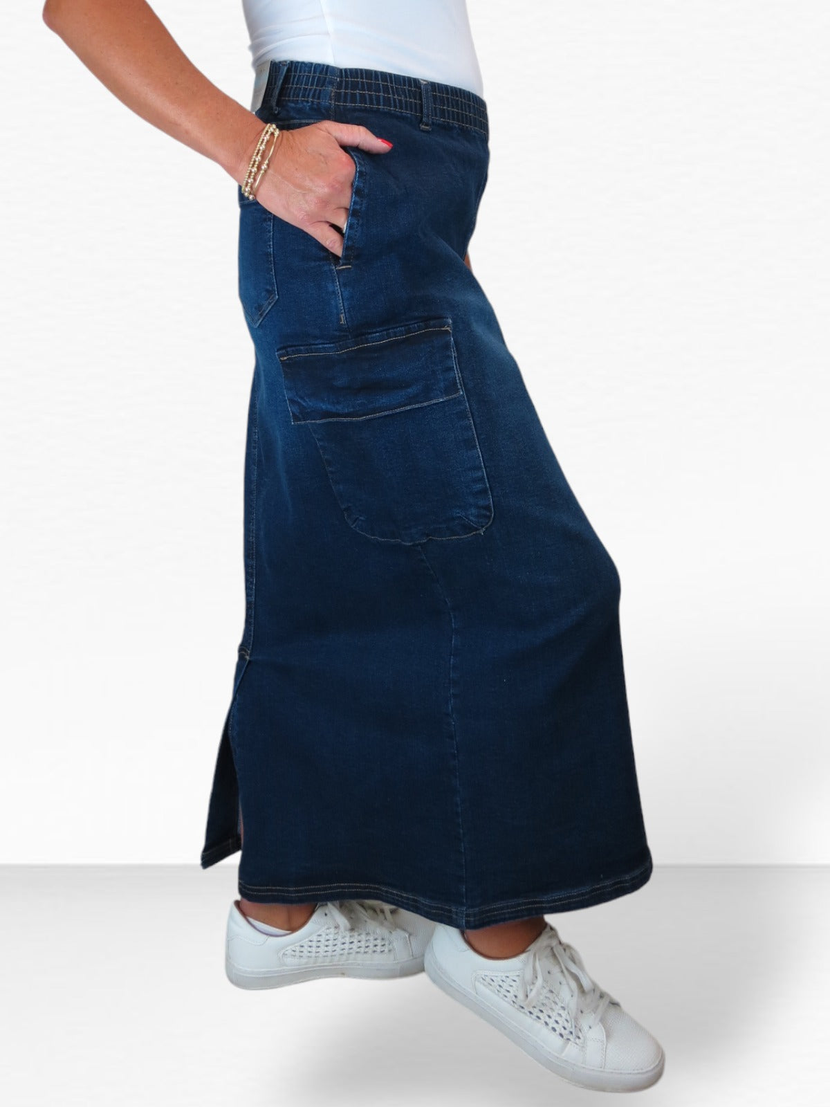 Women's Cargo Maxi Skirt Dark Blue Faded