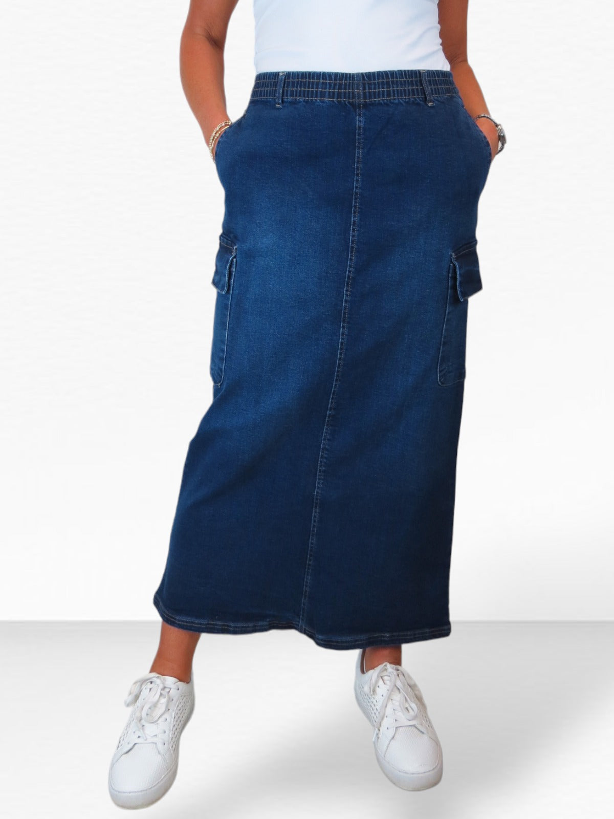 Women's Cargo Maxi Skirt Dark Blue Faded