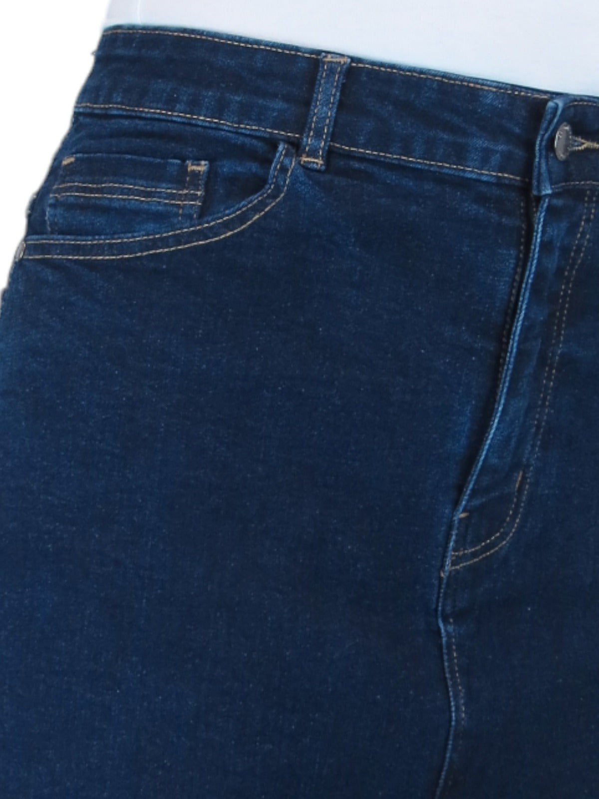Stretch Denim Knee Length Pencil Skirt Indigo Dark Blue