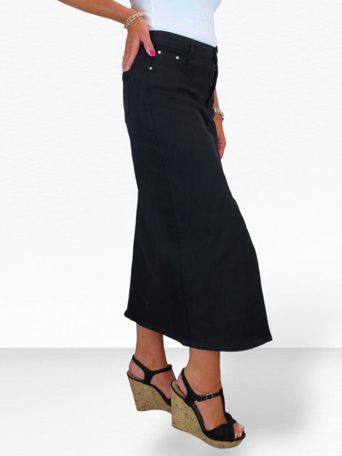 Women's Front Split Maxi Skirt Heavy Cotton Black