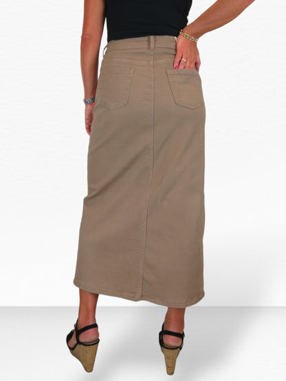 Women's Front Split Maxi Skirt Heavy Cotton Light Brown