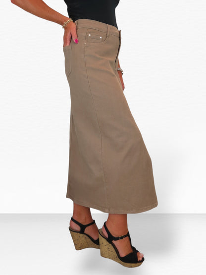 Women's Front Split Maxi Skirt Heavy Cotton Light Brown