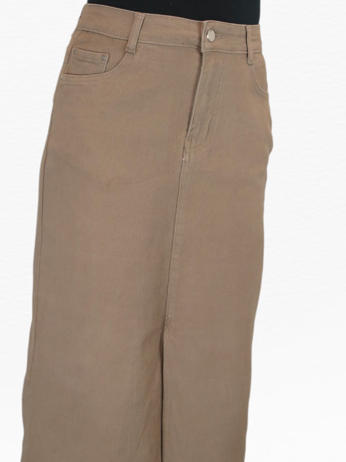 Women's Front Split Maxi Skirt Heavy Cotton Light Brown