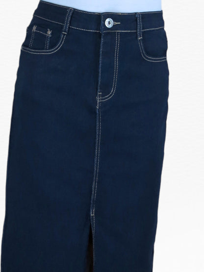 Women's Front Split Denim Maxi Skirt Indigo Dark Blue