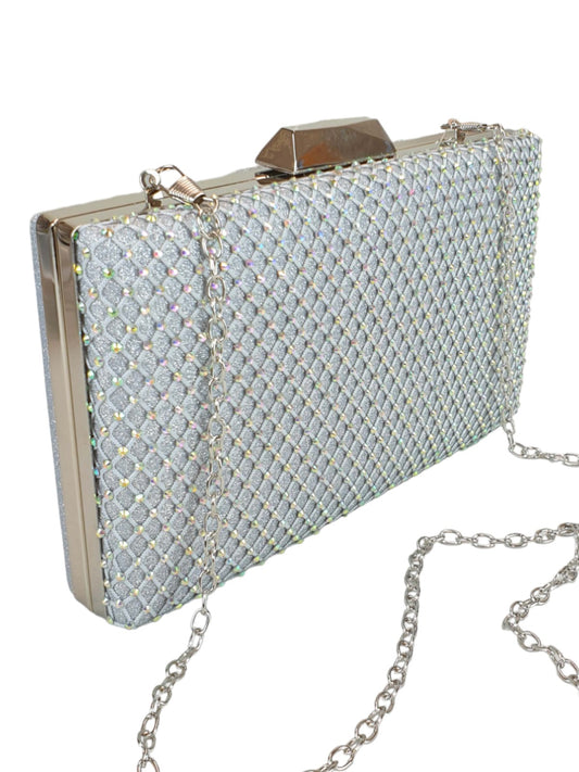 Multi Colour Diamante Clutch Bag Silver