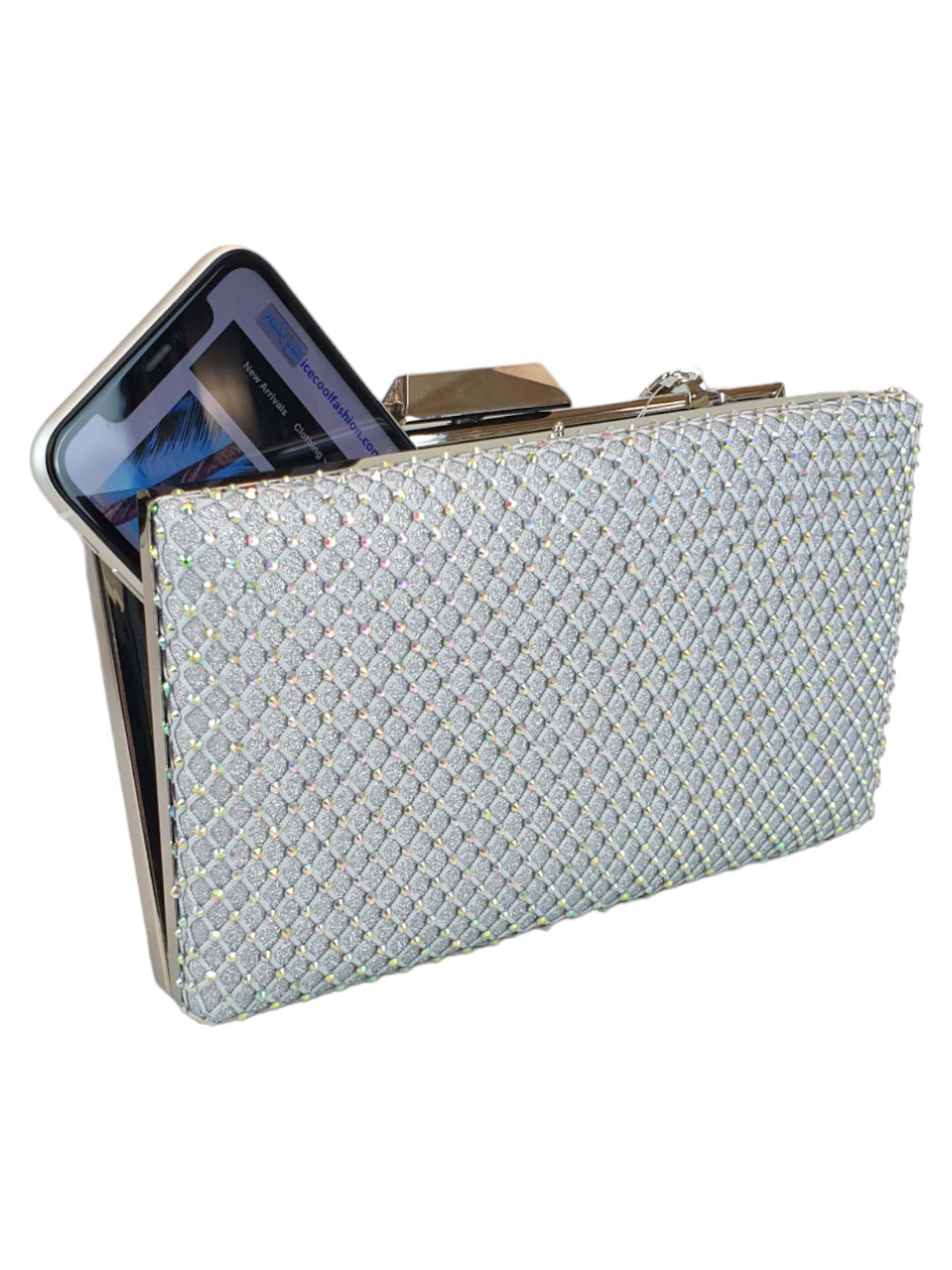 Multi Colour Diamante Clutch Bag Silver