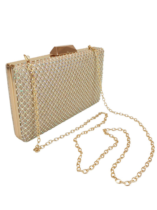 Multi Colour Diamante Clutch Bag Gold