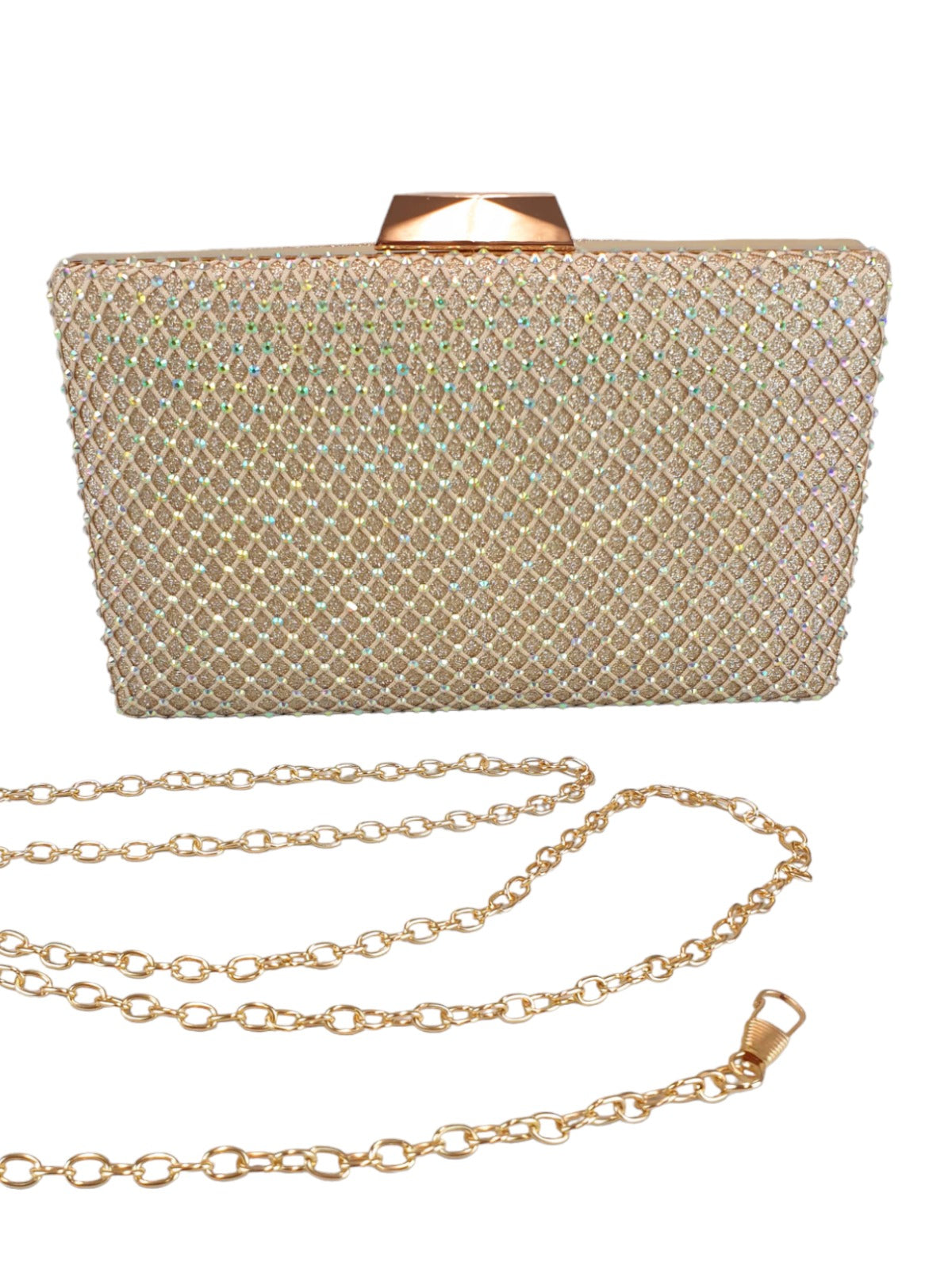 Multi Colour Diamante Clutch Bag Gold