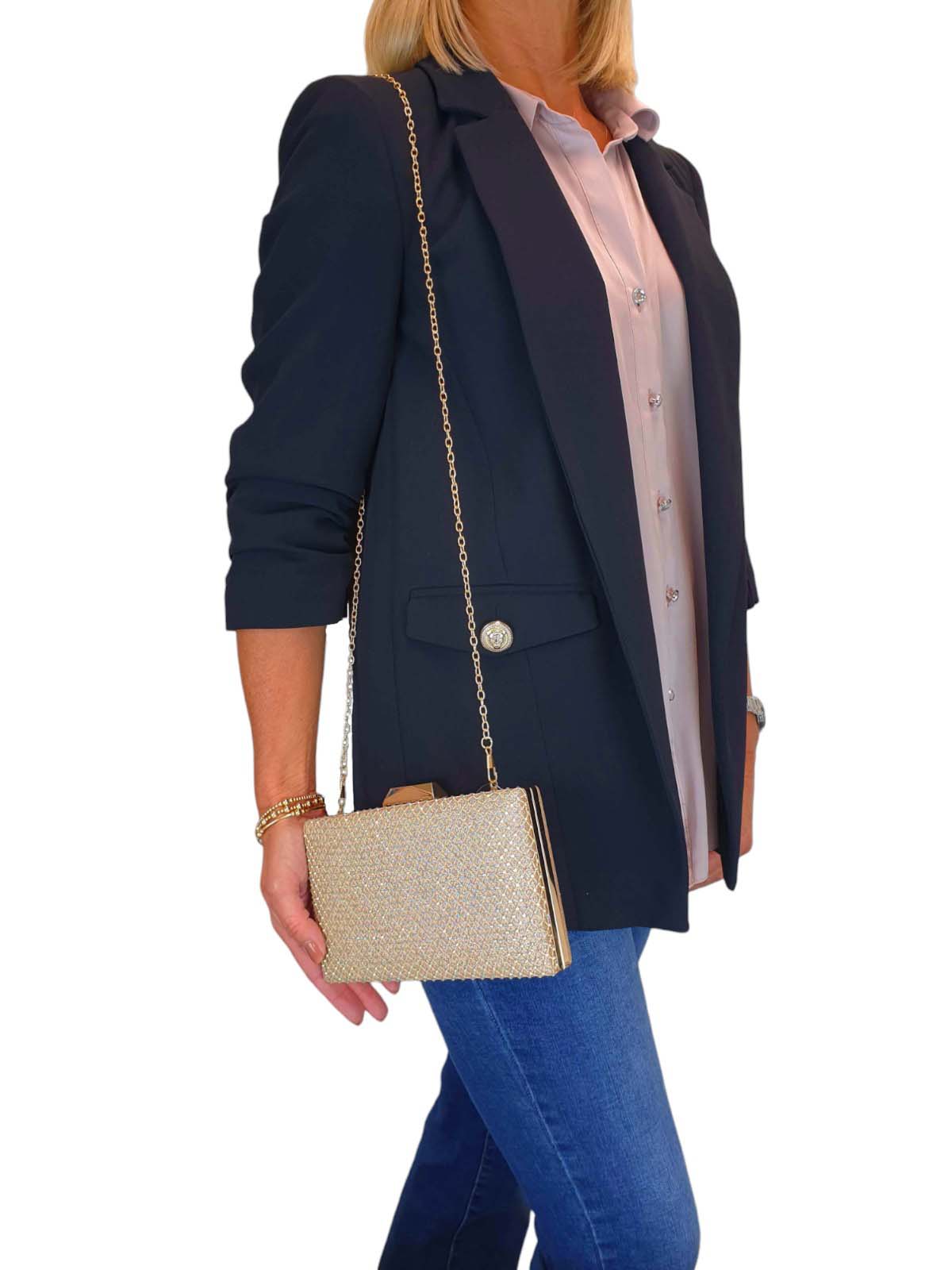 Multi Colour Diamante Clutch Bag Gold