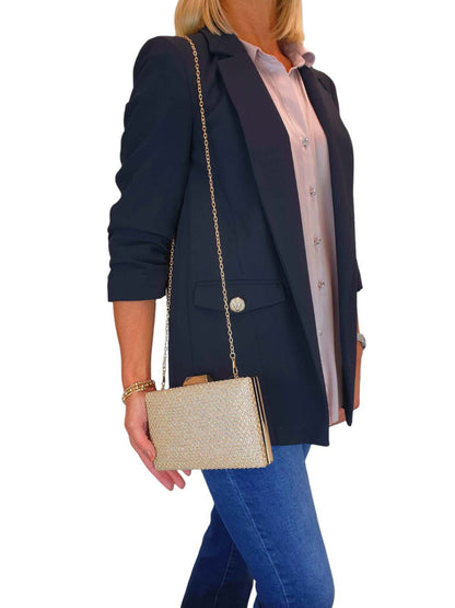 Multi Colour Diamante Clutch Bag Gold