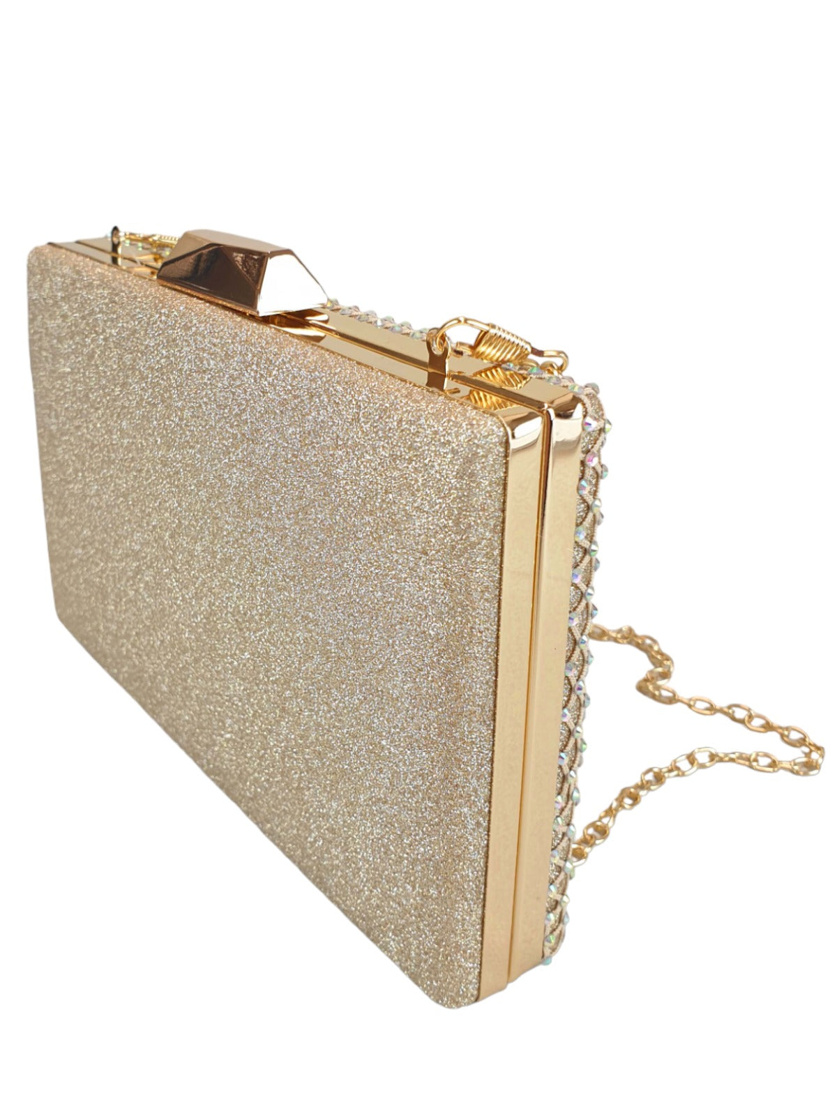 Multi Colour Diamante Clutch Bag Gold
