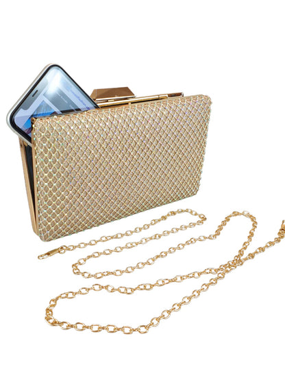 Multi Colour Diamante Clutch Bag Gold