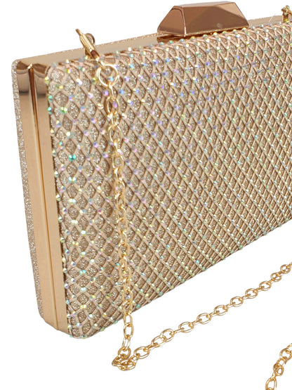 Multi Colour Diamante Clutch Bag Gold