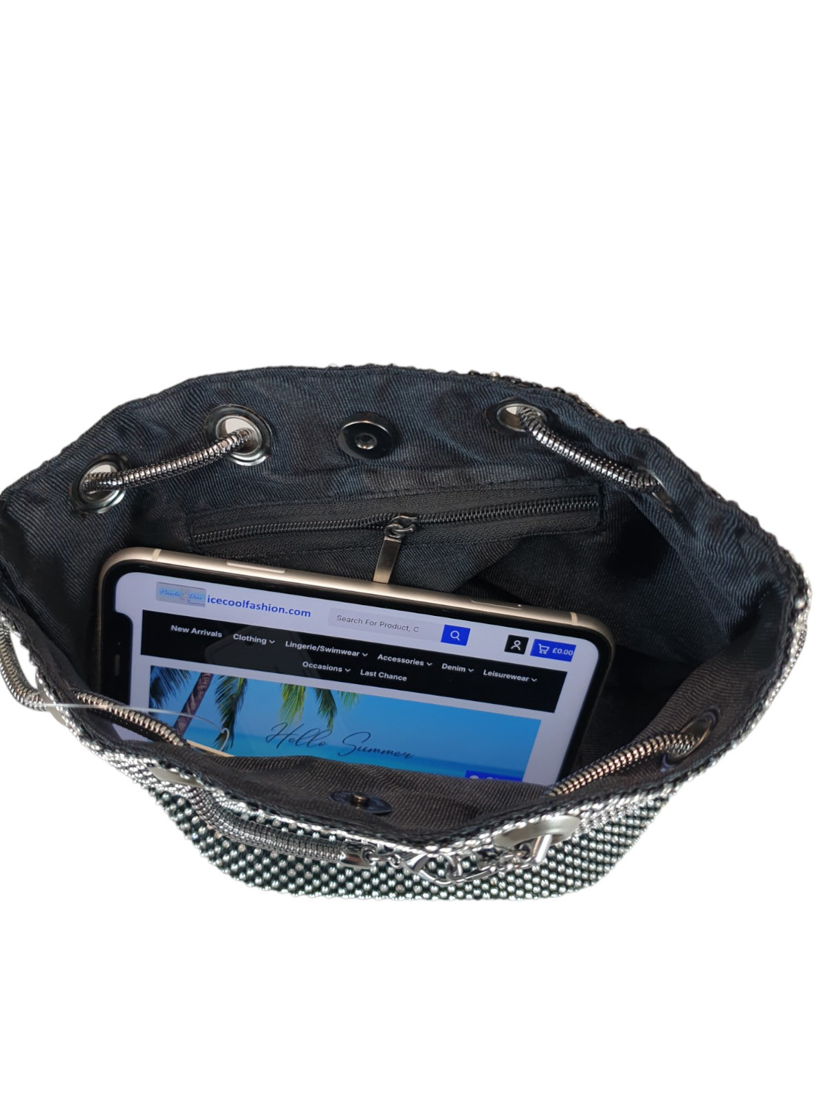 Diamante Crystal Bucket Bag Black