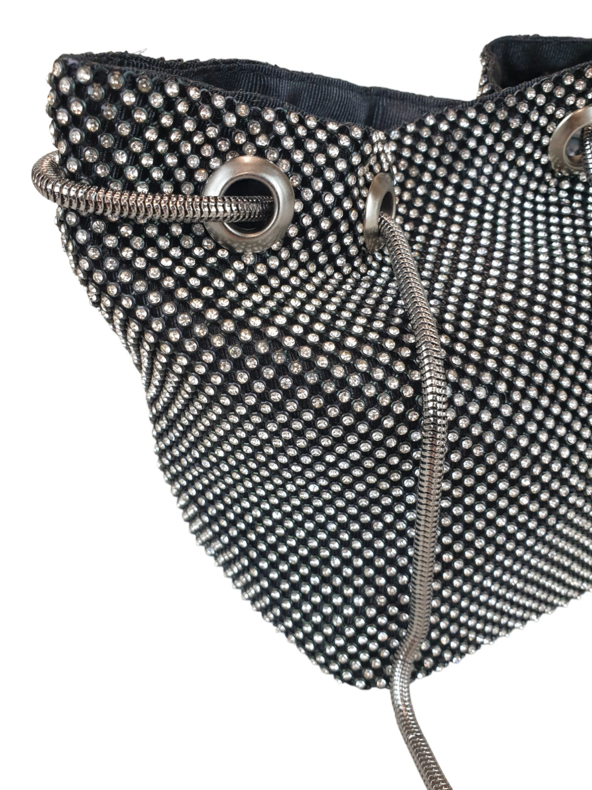 Diamante Crystal Bucket Bag Black