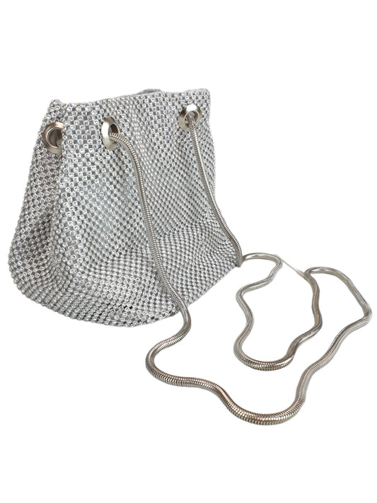 Diamante Crystal Bucket Bag Silver