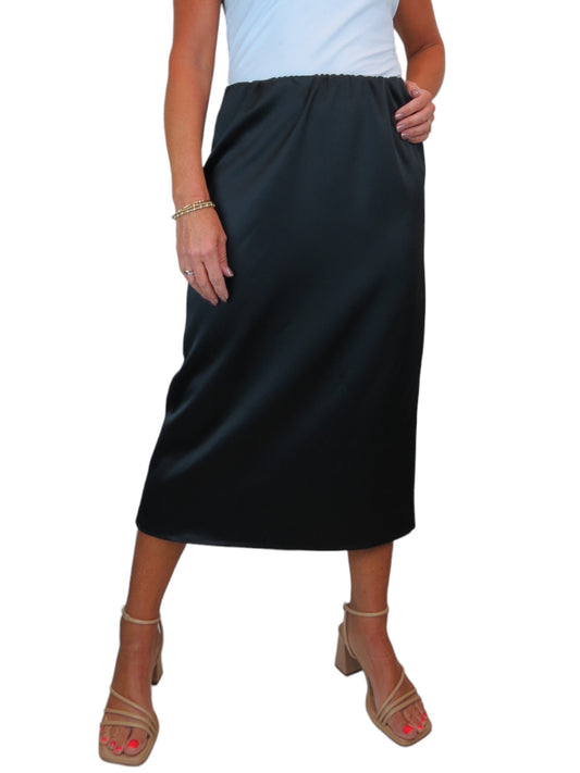 Women's Midi Matte Satin Skirt Black