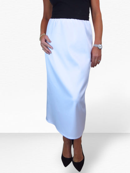 Women's Midi Matte Satin Skirt White