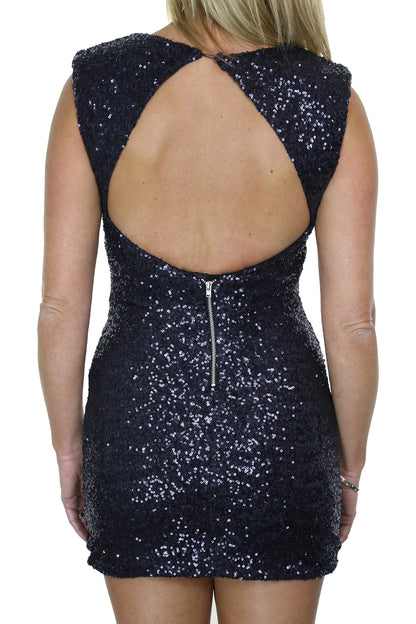 Stretch Bodycon Sequin Mini Dress Navy Blue