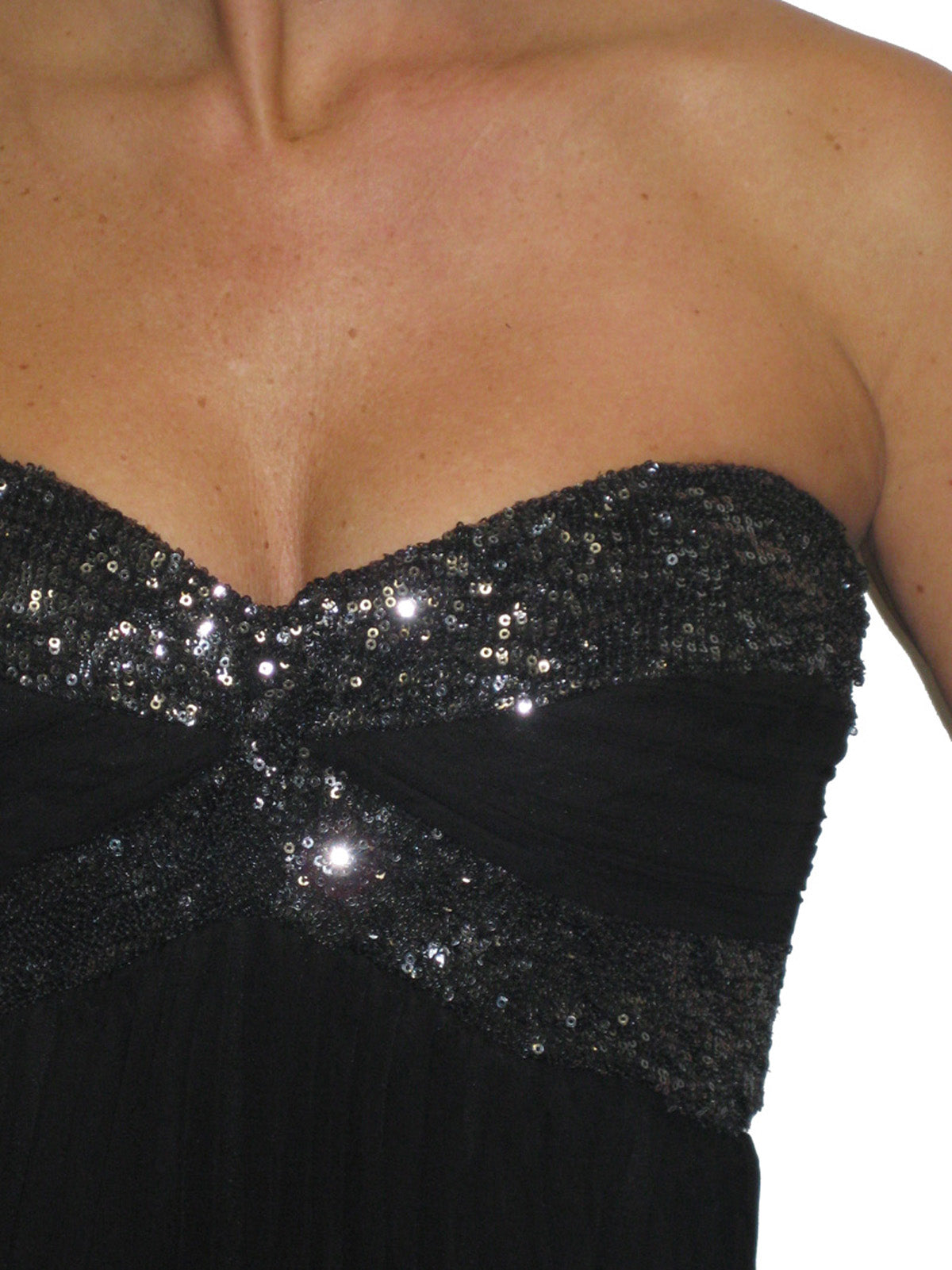 Flared Chiffon Party Mini Dress With Sequins Black
