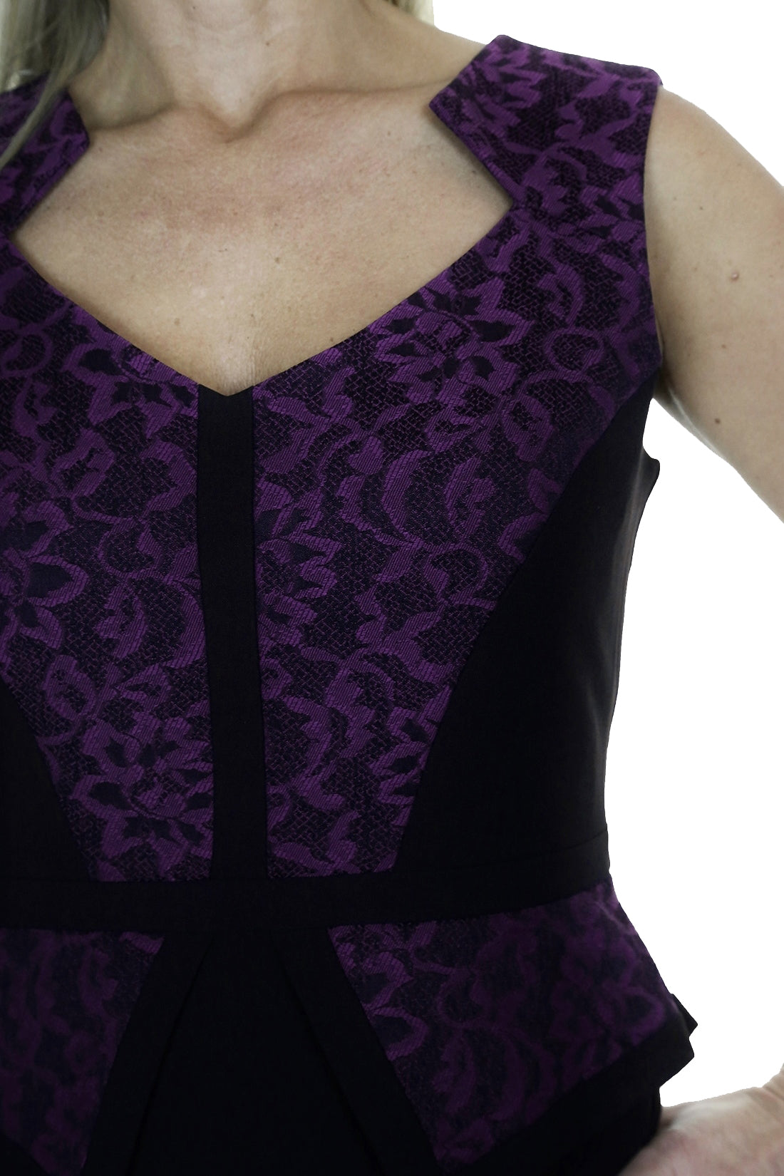 Lace Front Pencil Peplum Dress Black/Purple