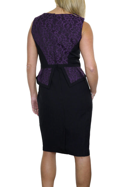 Lace Front Pencil Peplum Dress Black/Purple