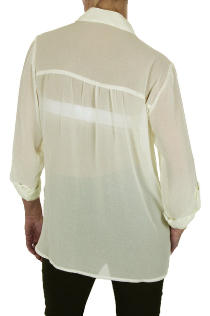 Chiffon Shirt Blouse Top With Gold Buttons Cream