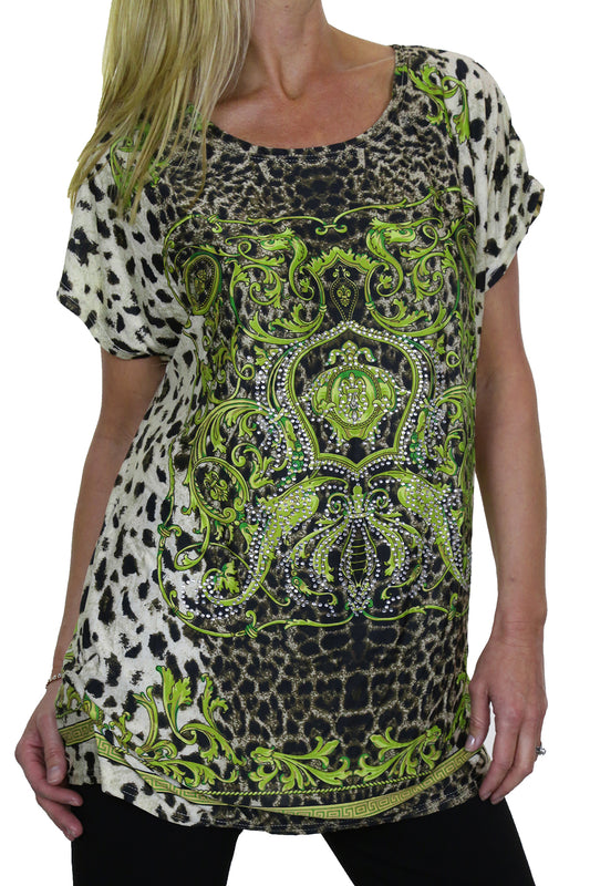 Ladies Animal Print Tunic Top Green